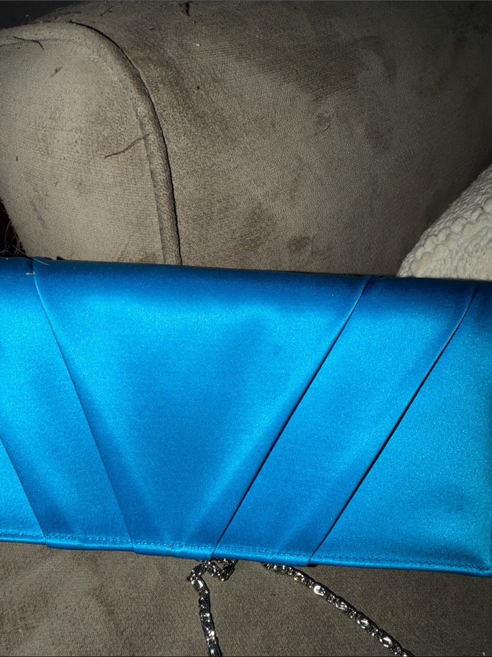 Nordstrom ~ Satin Fold-Detail Blue Evening Clutch w/Chain